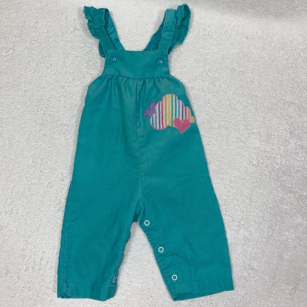 Vintage health Tex ruffle strap rainbow cloud corduroy overalls 9m